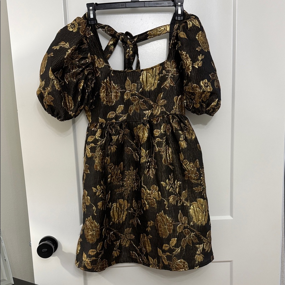 Sophisticated Black and Gold Floral Dress